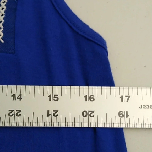 LOVEAPPELA ROYAL BLUE, EMBROIDERED SOFT KNIT BOHO SLEEVLESS TOP - Picture 6 of 8